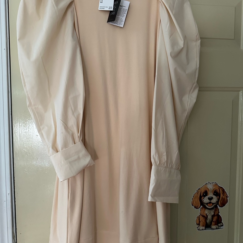 Area Stars lovely peachy cream puff sleeved dress. 36 inches length